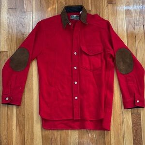 Vintage Red Wool Button Down - Faux Suede Trim